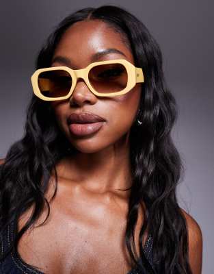 Quay Hyped Up Angular Rectangle Sunglasses In Yellow