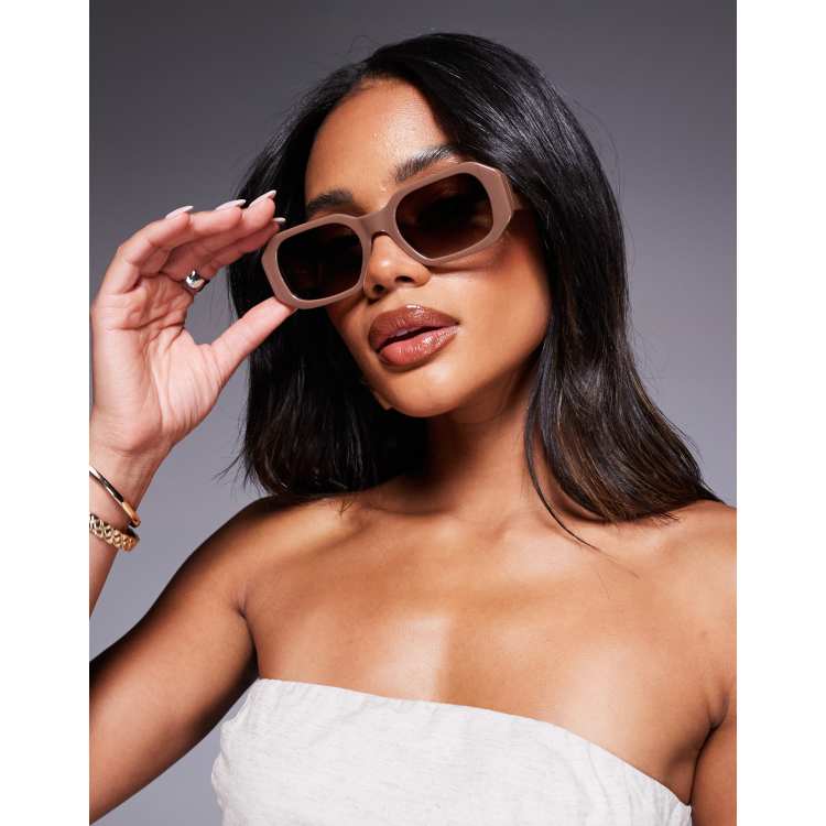 Quay hyped up rectangular sunglasses in mocha brown | ASOS display picture 2