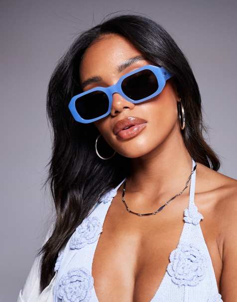 Quay hyped up rectangular sunglasses in pale blue - view 1
