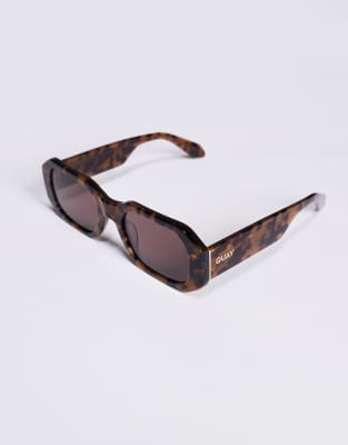 Quay Hyped Up Rectangular Sunglasses In Brown