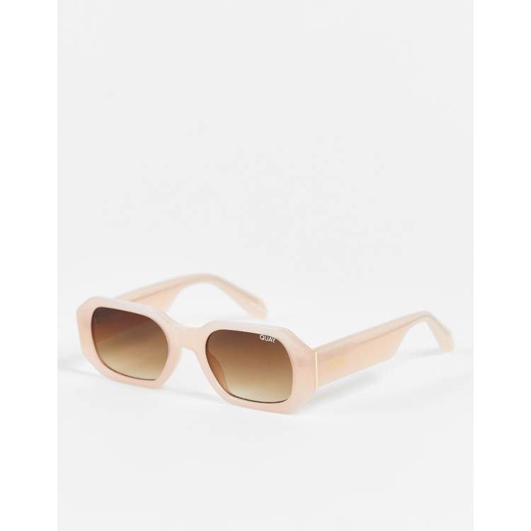 Quay Hyped Up Geometric Frame Sunglasses In Blush Pink New Quay Hyped Up Pink, Beige Prescription Sunglasses main image 4