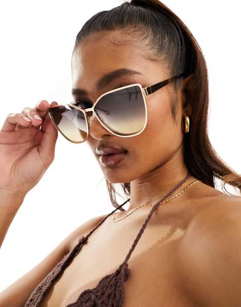 Quay in pursuit cat eye sunglasses in black and gold