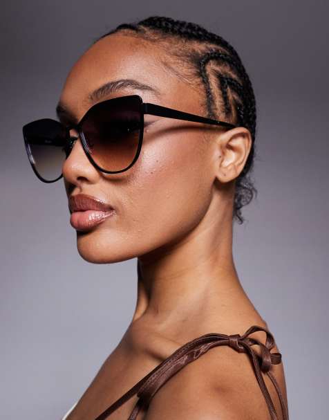 Quay - In Pursuit - Sorte Cat Eye-solbriller med orange glas med overgang - view 1