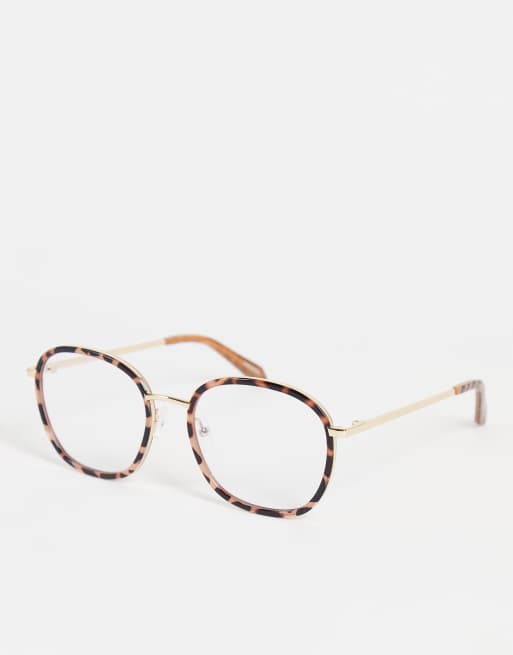 Quay Jezabell Inlay round blue light glasses in brown | ASOS