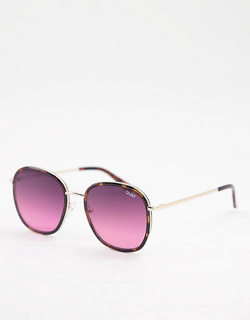 Quay Jezabell Inlay womens round sunglasses in pink