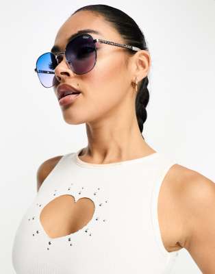 Quay Australia Quay Jezabell Links round festival sunglasses in silver blue