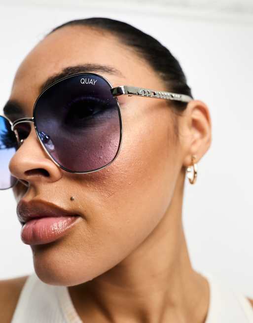 Quay Jezabell Links round festival sunglasses in silver blue, 2 of 4