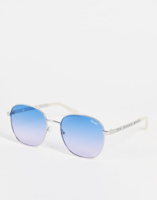 Quay Jezabell Links round festival sunglasses in silver blue, 3 of 4