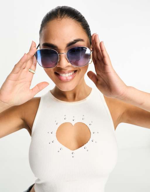 Quay Jezabell Links round festival sunglasses in silver blue, 4 of 4