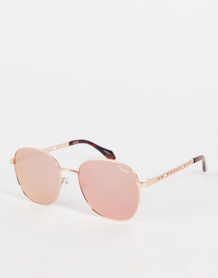 quay jezabell links round sunglasses in gold rose-pink