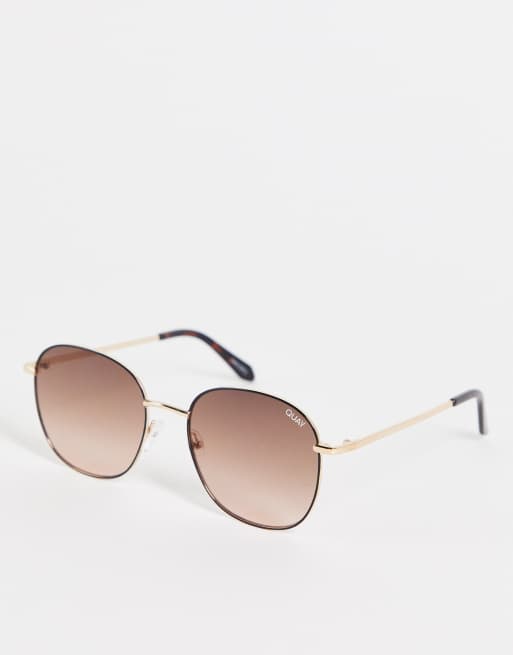 Quay - Jezabell - Lunettes de soleil rondes pour femme à verres polarisés dégradés - Noir et rose