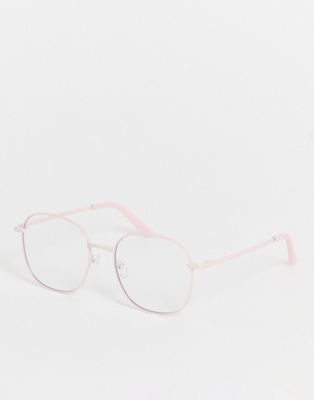 Quay Jezabell round blue light glasses in pink