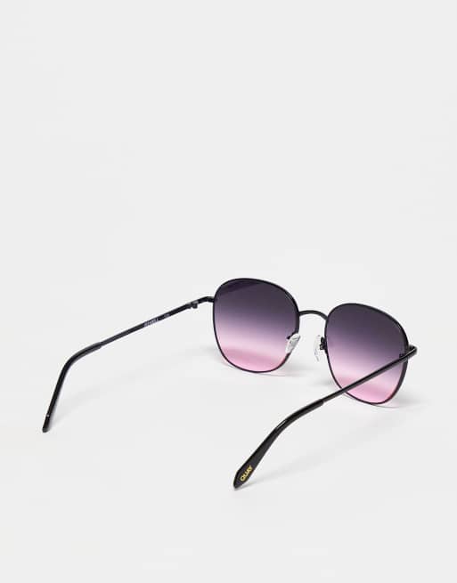 Quay Australia Jezabell Black Frame Pink Gradient Lens Sunglasses NWOT Quay Jezabell womens round sunglasses in black with pink  main image 2