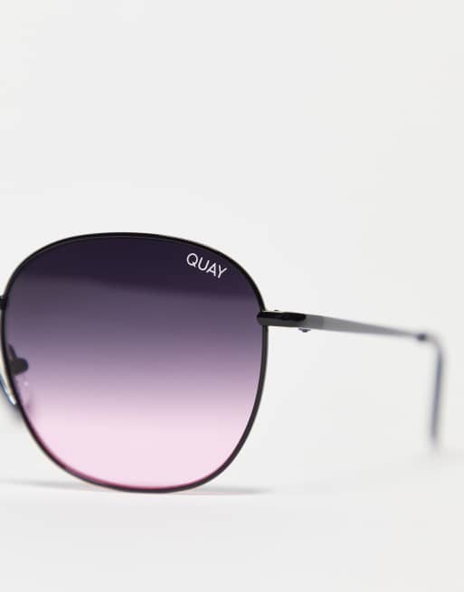 Quay Australia Jezabell Black Frame Pink Gradient Lens Sunglasses NWOT Quay Jezabell womens round sunglasses in black with pink  main image 3