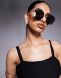 Quay Jezabell round sunglasses in gold/smoke