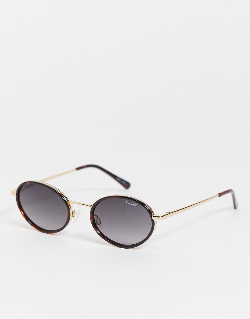Quay - Line Up - Ronde zonnebril in zwart en goud-Bruin