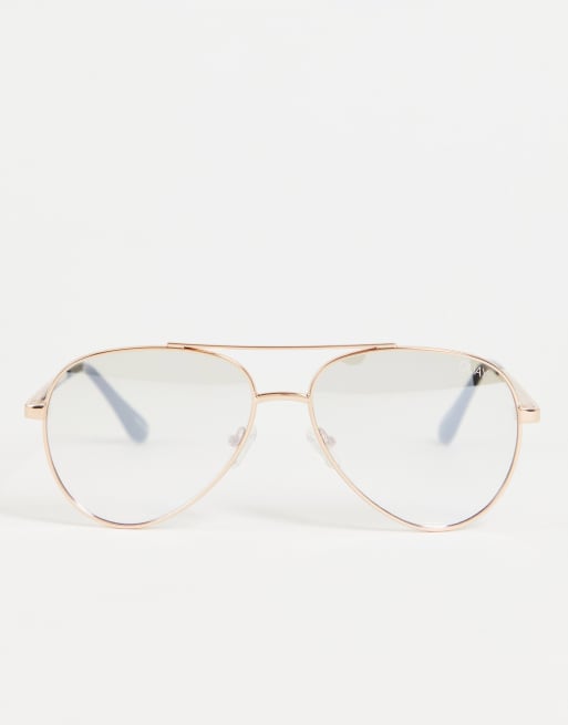 Quay Lunette aviateur anti lumiere bleu Or rose ASOS