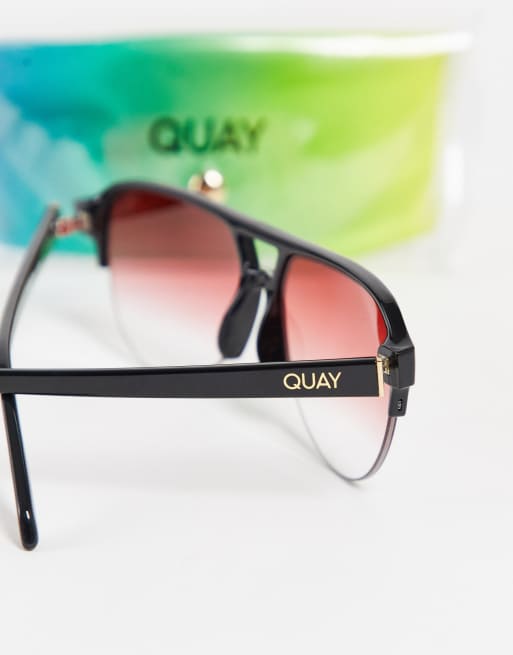 Quay - Lunettes de soleil aviateur avec double pont et verres roses - Noir, 3 de 4