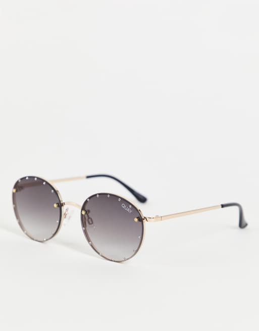 Quay - Lunettes de soleil rondes avec strass argentés et verres fumés