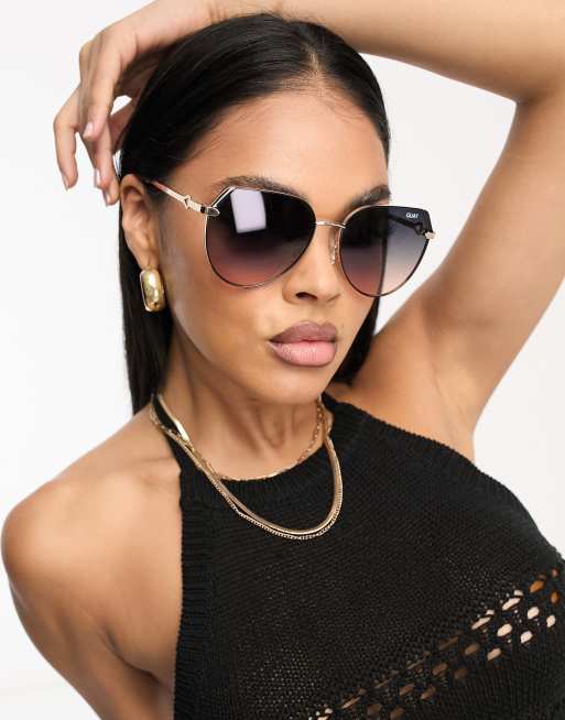 evaluar roto pasado Quay Main Character round sunglasses in black and gold smoke | ASOS