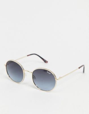 Quay – Modstar – Strassbesetzte Sonnenbrille mit runden Gläsern-Goldfarben