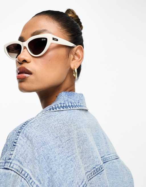 Quay narrow down polarized slim eye sunglasses in white | ASOS