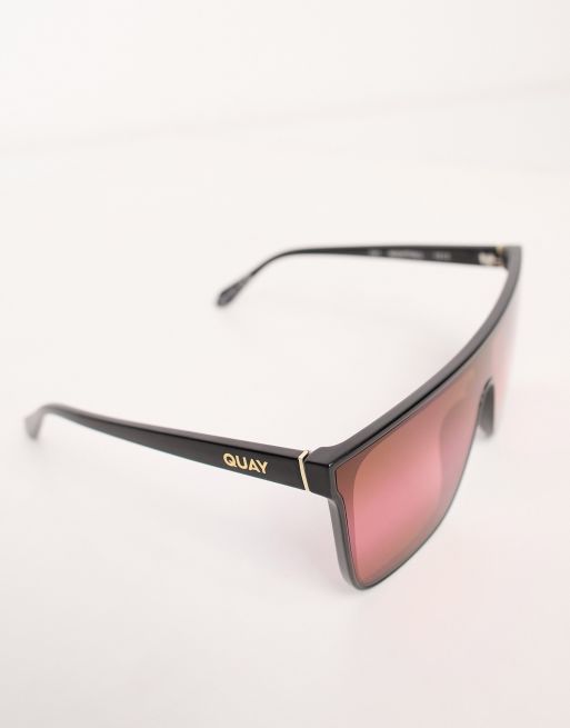 Quay Nightfall shield sunglasses in black and pink | ASOS display picture 2