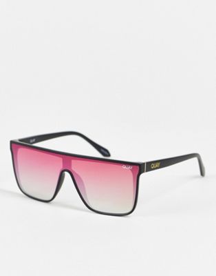 Quay X Love Island Nightfall visor sunglasses in matte black and coral