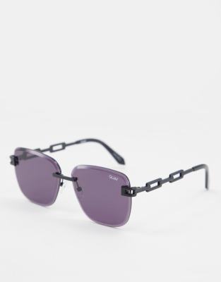 Quay No Cap Square Sunglasses With Chain Arm Detail In Matte Black