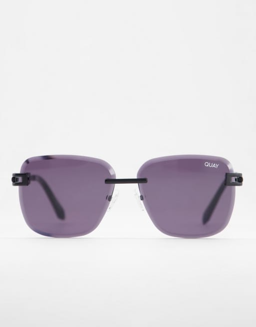 Quay No Cap square sunglasses with chain arm detail in matte black, 2 of 4