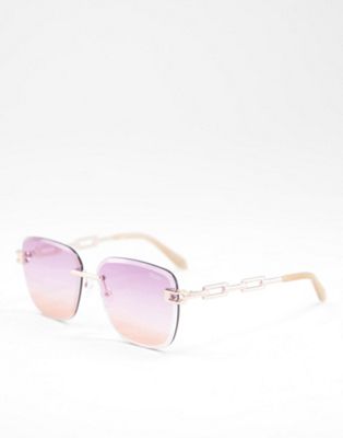 Quay No Cap square sunglasses with chain detail ombre lens in gold