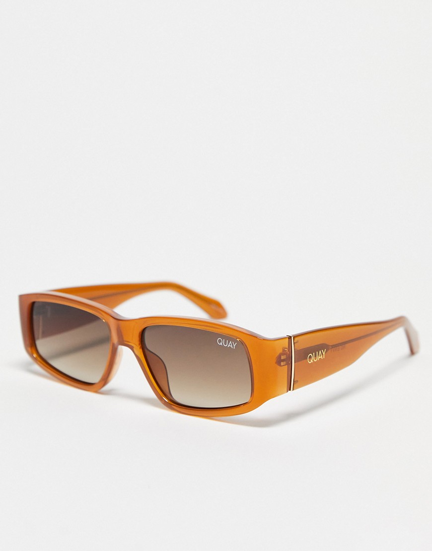 quay no envy rectangular sunglasses in caramel-neutral