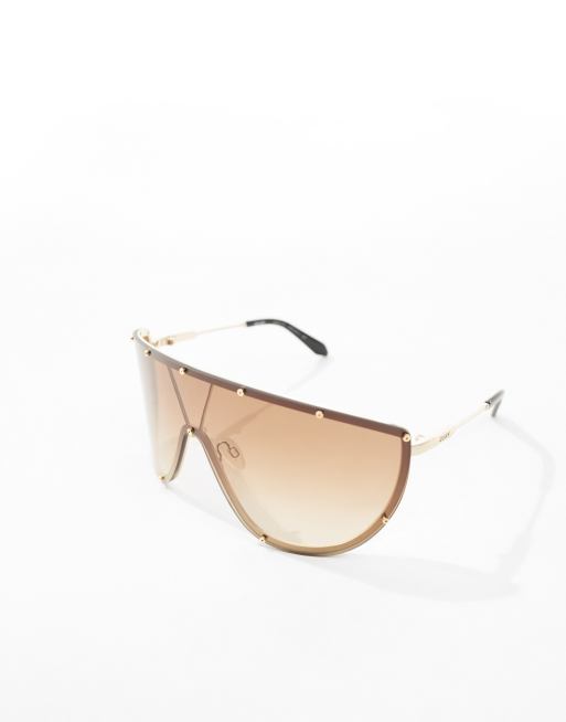Quay – On Set – Okulary przeciwsłoneczne typu shield w złotym kolorze, 2 z 4