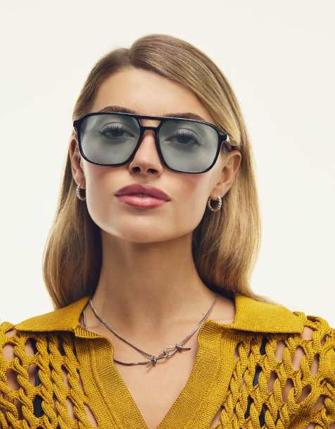 Quay On The Fly aviator sunglasses in black with aqua lens - view 1