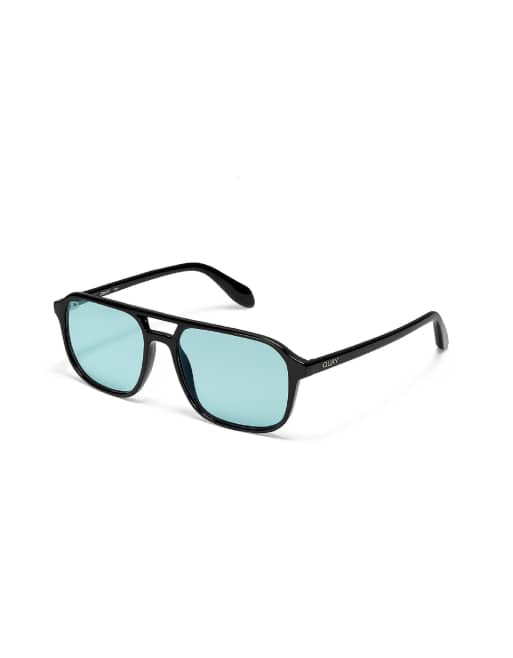 Quay On The Fly aviator sunglasses in black with aqua lens , 3 of 3