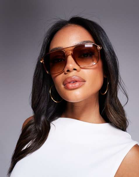 Quay on the fly aviator sunglasses in oat with sepia brown lens - view 1