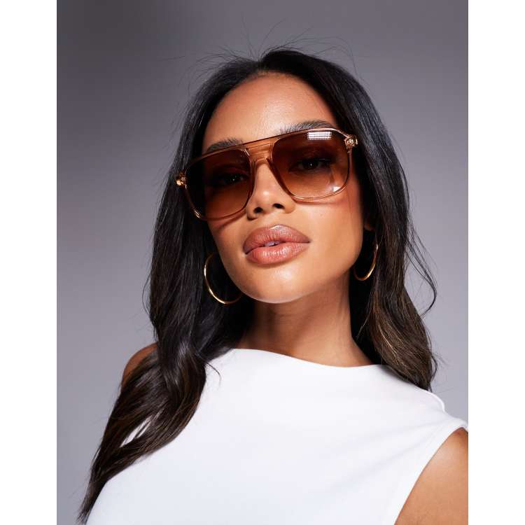 Quay On The Fly aviator sunglasses in oat with sepia brown 