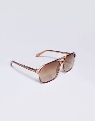 Quay Australia Drive In Oat Frame/Sepia Lens Sunglasses Quay On The Fly aviator sunglasses in oat with sepia brown  main image 3