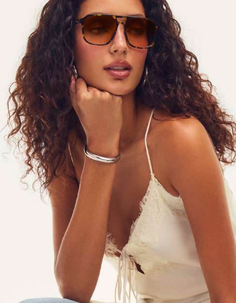 Quay - On The Fly - Aviator zonnebril in geel tortoise met amberkleurige glazen - view 1