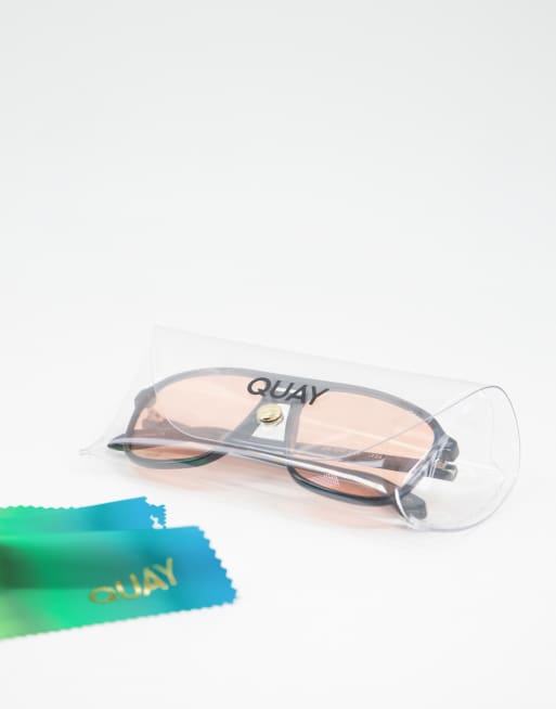 Quay – On The Fly – Piloten-Sonnenbrille in Schwarz mit orangefarbenen Gläsern, 4 von 4