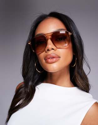 Quay - On the Fly - Pilotensonnenbrille in Hellbeige mit sepiabraunen Gläsern-Weiß