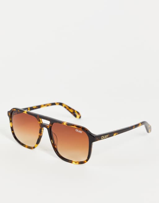 Quay - On The Fly - Vierkante uniseks zonnebril in geel tortoise met oranje glazen met kleurverloop