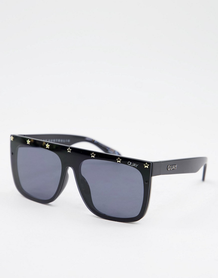 Quay - Oversized zonnebril in zwart met gouden studs