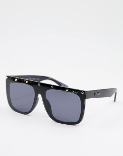 Quay - Oversized zonnebril in zwart met gouden studs
