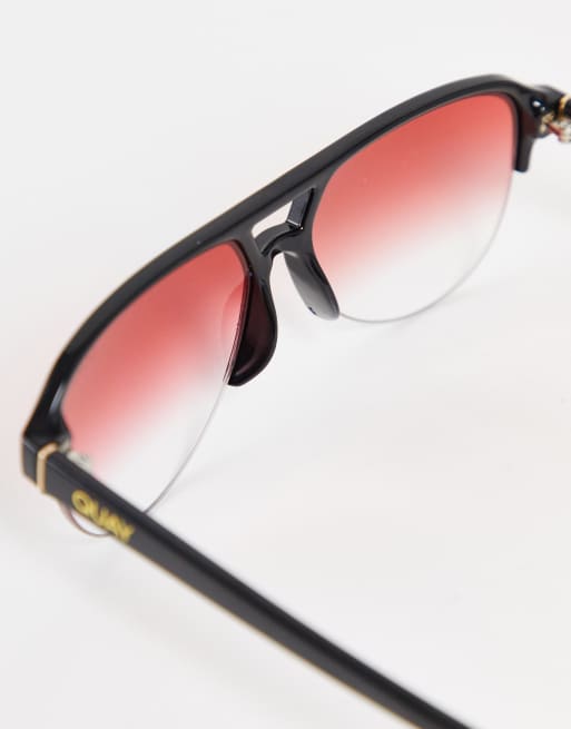 Quay – Pilotensonnenbrille in Schwarz mit Brauensteg und rosa Gläsern, 4 von 4