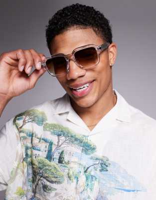 Quay playback square sunglasses in clear with brown lenses