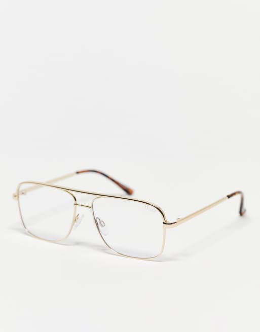Quay - Poster Boy - Guldfarvede aviator-briller med blue light-glas 