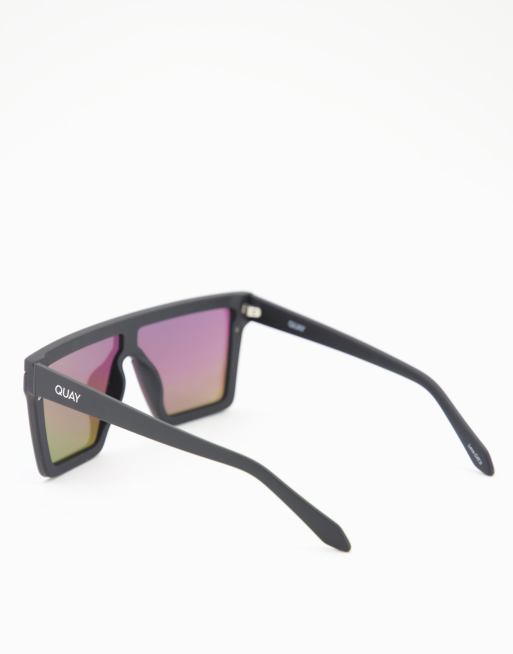 Quay Pride Hindsight unisex flat brow sunglasses in matte black rainbow polarised lens, 2 of 4