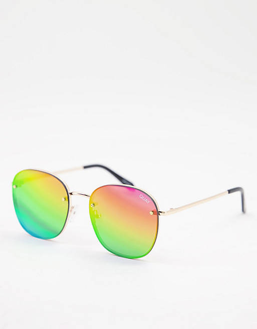 Quay Pride Jezabell womens round sunglasses in gold with rainbow lens