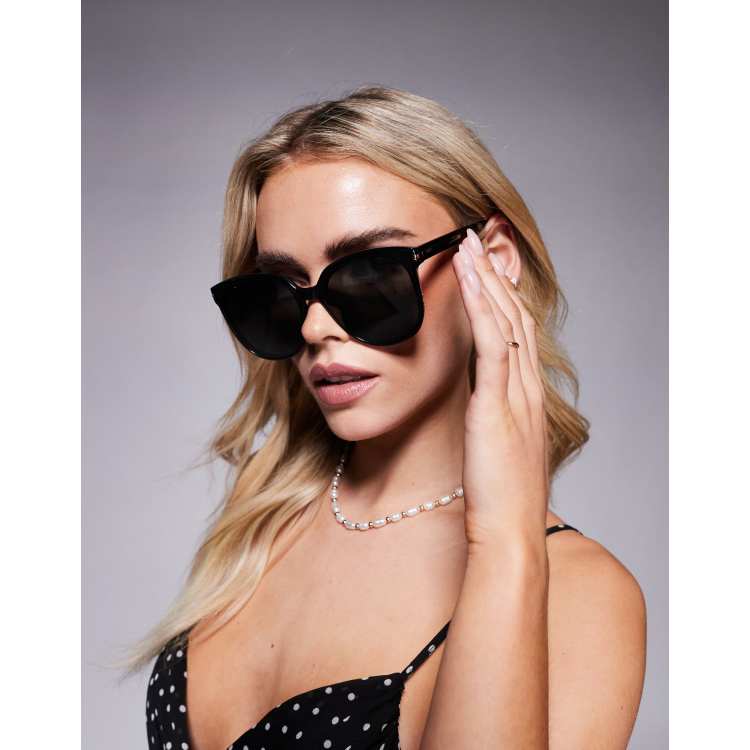 Quay rent free round sunglasses in black polarized | ASOS